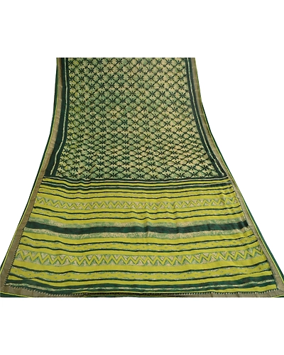 Sanskriti Vintage Green Indian Printed Sarees Georgette Sari 5Yd Sewing Fabric, PRG-10762-Green-Printed Floral Design-Poly Georgette-8