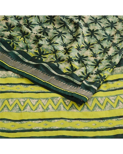 Sanskriti Vintage Green Indian Printed Sarees Georgette Sari 5Yd Sewing Fabric, PRG-10762-Green-Printed Floral Design-Poly Georgette-9