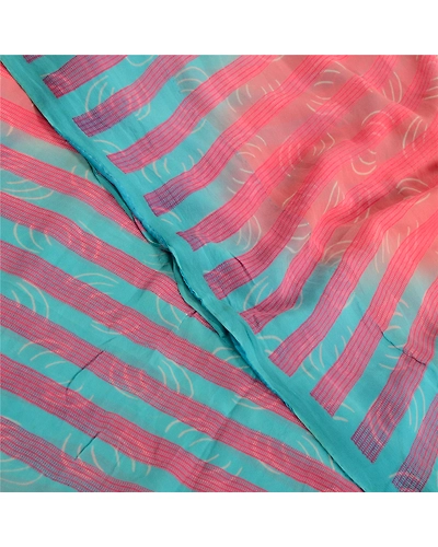 Sanskriti Vintage Blue Indian Printed Sarees Pure Georgette Silk Sari 5Yd Fabric, PRG-10763-Blue-Printed Floral Design-Pure Georgette Silk-1