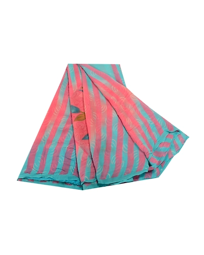 Sanskriti Vintage Blue Indian Printed Sarees Pure Georgette Silk Sari 5Yd Fabric, PRG-10763-Blue-Printed Floral Design-Pure Georgette Silk-2