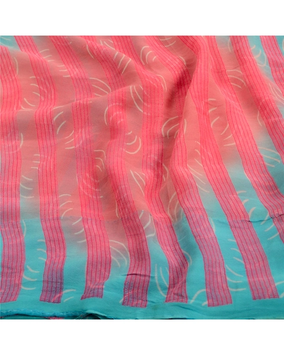 Sanskriti Vintage Blue Indian Printed Sarees Pure Georgette Silk Sari 5Yd Fabric, PRG-10763-Blue-Printed Floral Design-Pure Georgette Silk-7