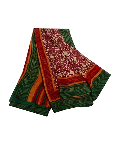 Sanskriti Vintage Dark Red Indian Printed Sarees Pure Georgette Silk Sari Fabric, PRG-10765-Dark Red-Printed Floral Design-Pure Georgette Silk-2