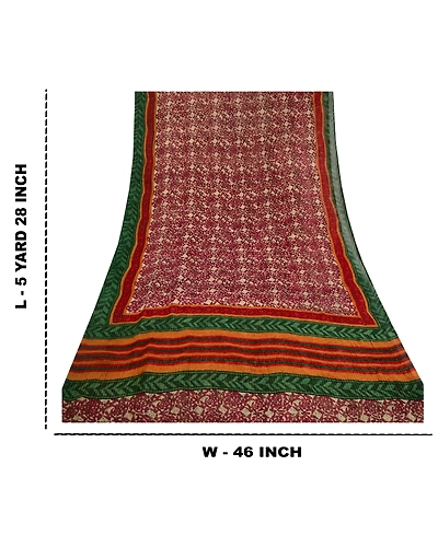 Sanskriti Vintage Dark Red Indian Printed Sarees Pure Georgette Silk Sari Fabric, PRG-10765-Dark Red-Printed Floral Design-Pure Georgette Silk-4