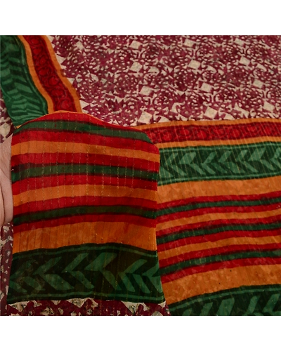 Sanskriti Vintage Dark Red Indian Printed Sarees Pure Georgette Silk Sari Fabric, PRG-10765-Dark Red-Printed Floral Design-Pure Georgette Silk-5