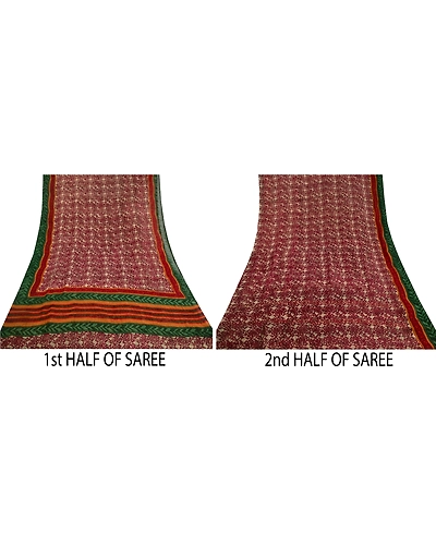 Sanskriti Vintage Dark Red Indian Printed Sarees Pure Georgette Silk Sari Fabric, PRG-10765-Dark Red-Printed Floral Design-Pure Georgette Silk-6