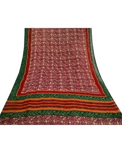 Sanskriti Vintage Dark Red Indian Printed Sarees Pure Georgette Silk Sari Fabric, PRG-10765-Dark Red-Printed Floral Design-Pure Georgette Silk-9
