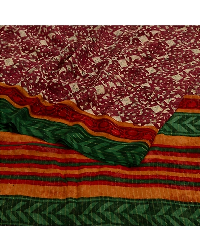 Sanskriti Vintage Dark Red Indian Printed Sarees Pure Georgette Silk Sari Fabric, PRG-10765-Dark Red-Printed Floral Design-Pure Georgette Silk-10