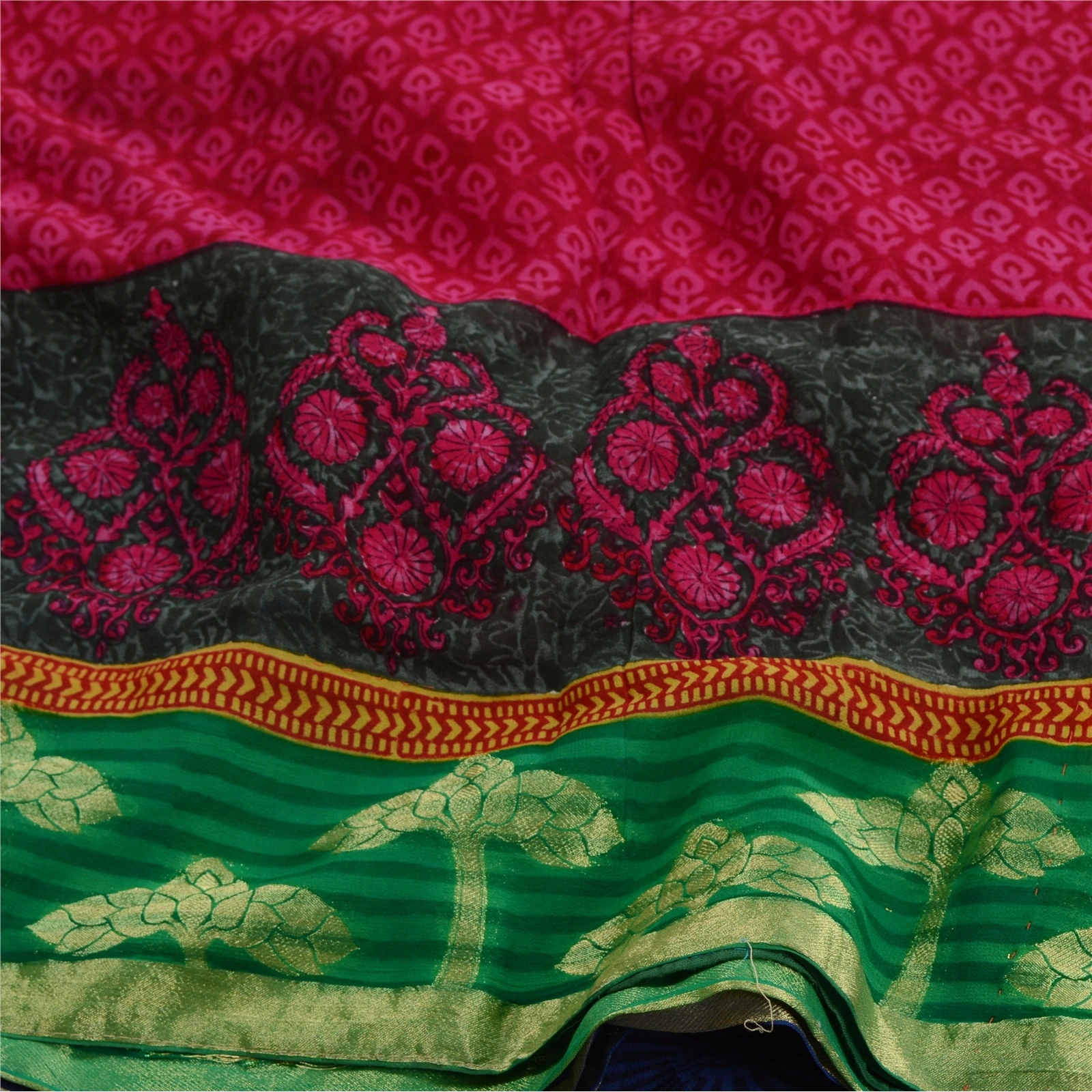 Sanskriti Vintage Hot Pink Woven Print Sarees Blend Georgette Sari Craft Fabric, PRG-10772-Hot Pink-Printed Floral Design-Blend Georgette-6