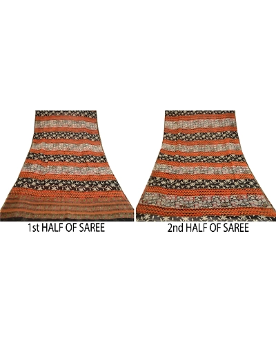 Sanskriti Vintage Black Print Sarees 100% Pure Georgette Silk Sari Craft Fabric, PRG-10781-Black-Printed Floral Design-Pure Georgette Silk-5