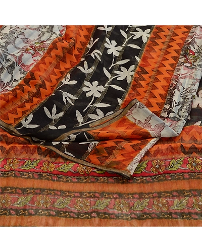 Sanskriti Vintage Black Print Sarees 100% Pure Georgette Silk Sari Craft Fabric, PRG-10781-Black-Printed Floral Design-Pure Georgette Silk-7