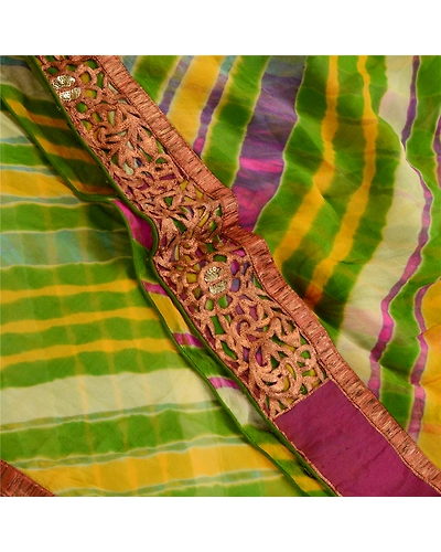 Sanskriti Vintage Green Leheria Print Sarees Pure Georgette Silk Sari 5Yd Fabric, PRG-10782-Green-Printed Floral Design-Pure Georgette Silk-1