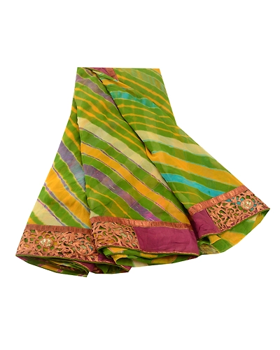 Sanskriti Vintage Green Leheria Print Sarees Pure Georgette Silk Sari 5Yd Fabric, PRG-10782-Green-Printed Floral Design-Pure Georgette Silk-2