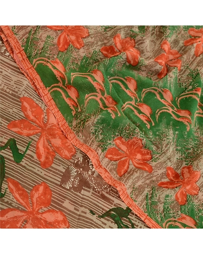 Sanskriti Vintage Green Printed Sarees Pure Georgette Silk Sari 5Yd Craft Fabric, PRG-10789-Green-Printed Floral Design-Pure Georgette Silk-1