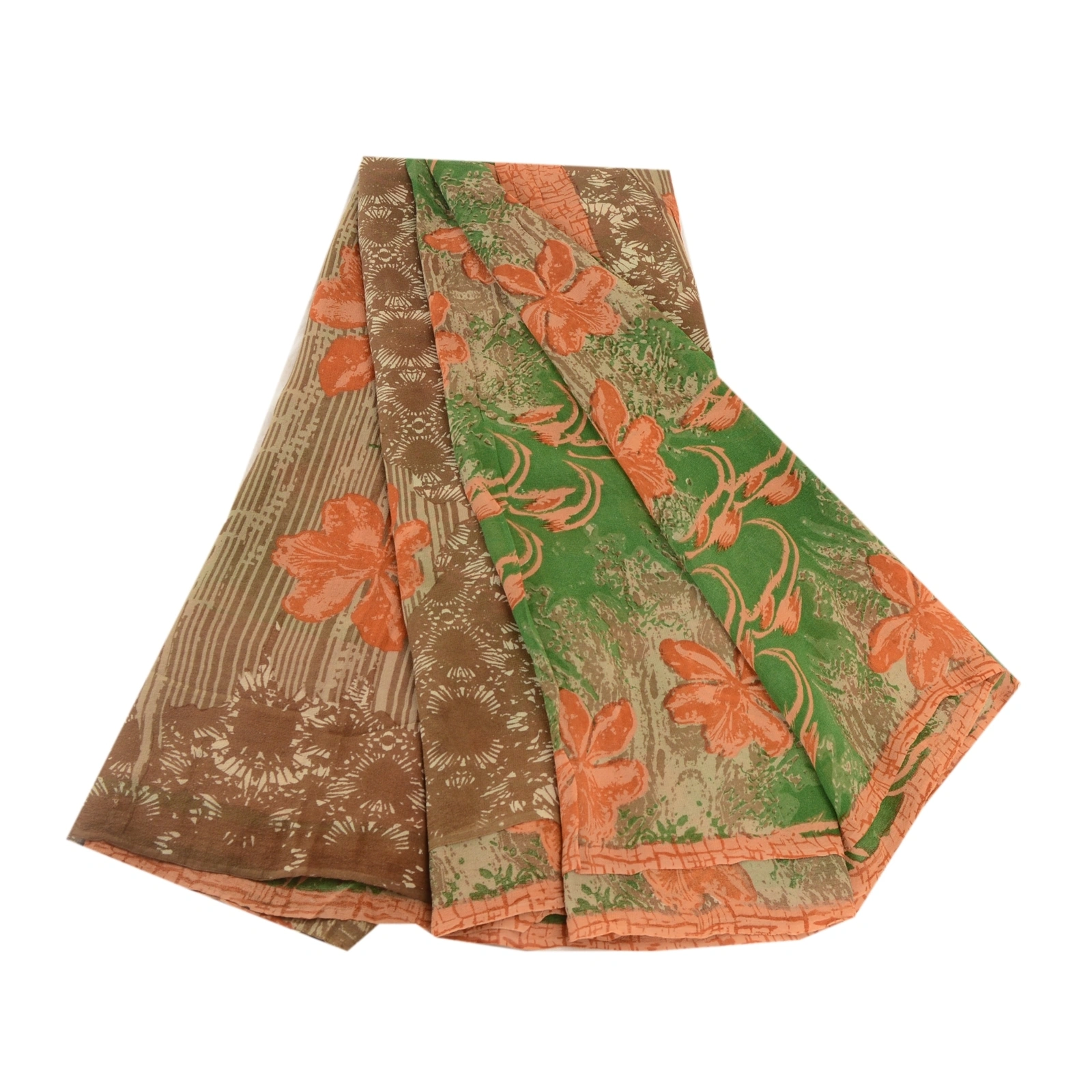 Sanskriti Vintage Green Printed Sarees Pure Georgette Silk Sari 5Yd Craft Fabric, PRG-10789-Green-Printed Floral Design-Pure Georgette Silk-2