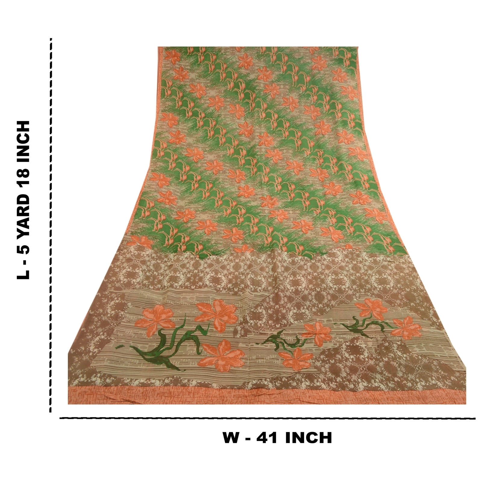 Sanskriti Vintage Green Printed Sarees Pure Georgette Silk Sari 5Yd Craft Fabric, PRG-10789-Green-Printed Floral Design-Pure Georgette Silk-3