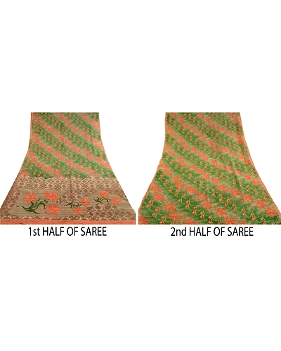 Sanskriti Vintage Green Printed Sarees Pure Georgette Silk Sari 5Yd Craft Fabric, PRG-10789-Green-Printed Floral Design-Pure Georgette Silk-5