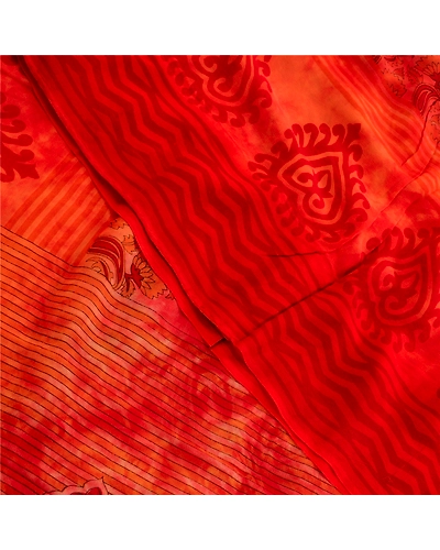 Sanskriti Vintage Red Tie-Dye Sarees Pure Georgette Silk Sari Print Craft Fabric, PRG-10797-Red-Printed Floral Design-Pure Georgette Silk-1