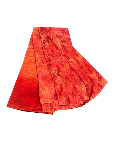 Sanskriti Vintage Red Tie-Dye Sarees Pure Georgette Silk Sari Print Craft Fabric, PRG-10797-Red-Printed Floral Design-Pure Georgette Silk-2
