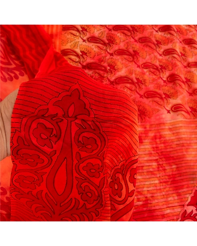 Sanskriti Vintage Red Tie-Dye Sarees Pure Georgette Silk Sari Print Craft Fabric, PRG-10797-Red-Printed Floral Design-Pure Georgette Silk-5