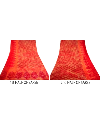 Sanskriti Vintage Red Tie-Dye Sarees Pure Georgette Silk Sari Print Craft Fabric, PRG-10797-Red-Printed Floral Design-Pure Georgette Silk-6
