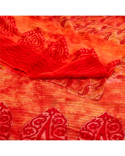 Sanskriti Vintage Red Tie-Dye Sarees Pure Georgette Silk Sari Print Craft Fabric, PRG-10797-Red-Printed Floral Design-Pure Georgette Silk-8