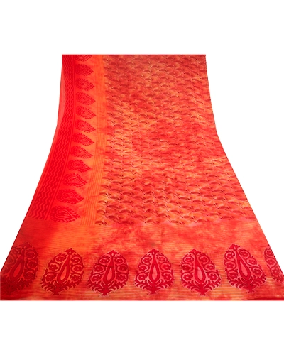 Sanskriti Vintage Red Tie-Dye Sarees Pure Georgette Silk Sari Print Craft Fabric, PRG-10797-Red-Printed Floral Design-Pure Georgette Silk-9