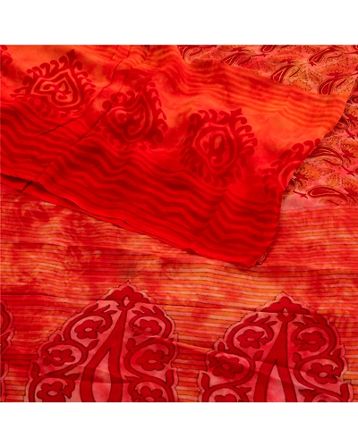 Sanskriti Vintage Red Tie-Dye Sarees Pure Georgette Silk Sari Print Craft Fabric, PRG-10797-Red-Printed Floral Design-Pure Georgette Silk-10