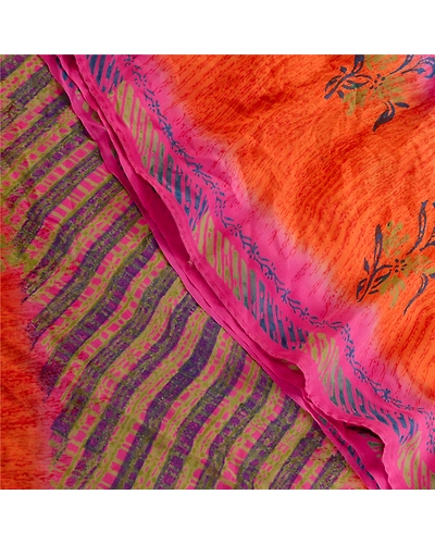 Sanskriti Vintage Pink Printed Sarees Pure Georgette Silk Sari 5Yd Craft Fabric, PRG-10801-Pink-Printed Floral Design-Pure Georgette Silk-1