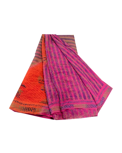 Sanskriti Vintage Pink Printed Sarees Pure Georgette Silk Sari 5Yd Craft Fabric, PRG-10801-Pink-Printed Floral Design-Pure Georgette Silk-2