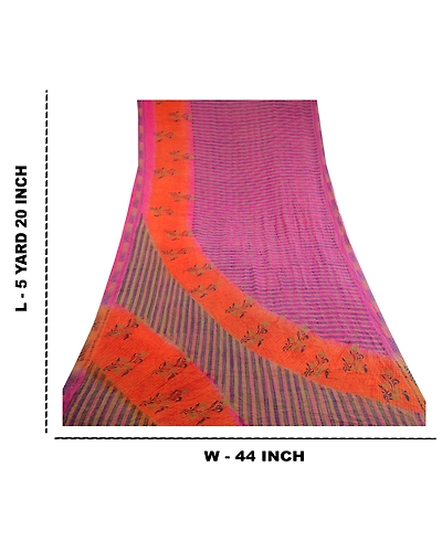 Sanskriti Vintage Pink Printed Sarees Pure Georgette Silk Sari 5Yd Craft Fabric, PRG-10801-Pink-Printed Floral Design-Pure Georgette Silk-3