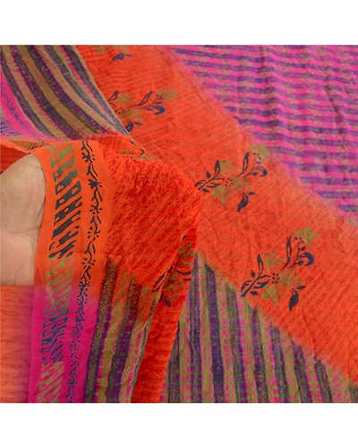 Sanskriti Vintage Pink Printed Sarees Pure Georgette Silk Sari 5Yd Craft Fabric, PRG-10801-Pink-Printed Floral Design-Pure Georgette Silk-4