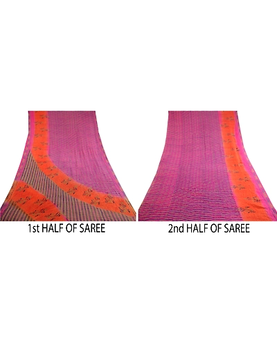 Sanskriti Vintage Pink Printed Sarees Pure Georgette Silk Sari 5Yd Craft Fabric, PRG-10801-Pink-Printed Floral Design-Pure Georgette Silk-5