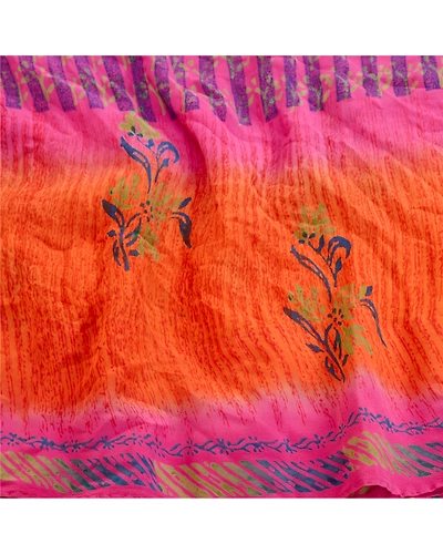 Sanskriti Vintage Pink Printed Sarees Pure Georgette Silk Sari 5Yd Craft Fabric, PRG-10801-Pink-Printed Floral Design-Pure Georgette Silk-6
