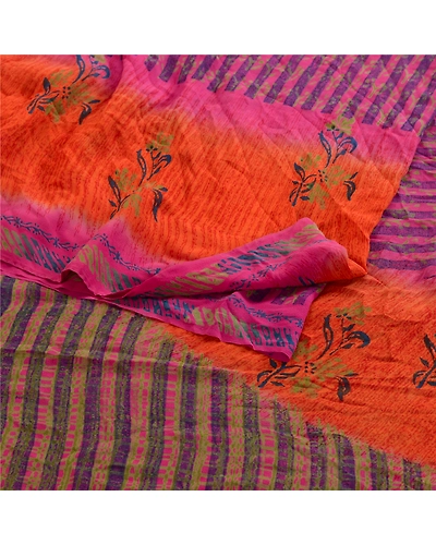 Sanskriti Vintage Pink Printed Sarees Pure Georgette Silk Sari 5Yd Craft Fabric, PRG-10801-Pink-Printed Floral Design-Pure Georgette Silk-7