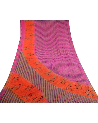 Sanskriti Vintage Pink Printed Sarees Pure Georgette Silk Sari 5Yd Craft Fabric, PRG-10801-Pink-Printed Floral Design-Pure Georgette Silk-8