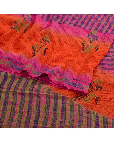 Sanskriti Vintage Pink Printed Sarees Pure Georgette Silk Sari 5Yd Craft Fabric, PRG-10801-Pink-Printed Floral Design-Pure Georgette Silk-9
