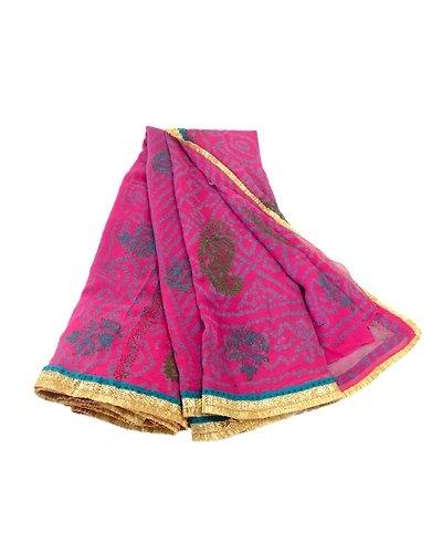 Sanskriti Vintage Pink Bandhani Sarees Pure Georgette Silk Sari 5Yd Craft Fabric, PRG-10815-Pink-Printed Floral Design-Pure Georgette Silk-2