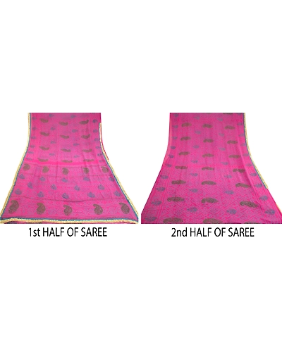 Sanskriti Vintage Pink Bandhani Sarees Pure Georgette Silk Sari 5Yd Craft Fabric, PRG-10815-Pink-Printed Floral Design-Pure Georgette Silk-5