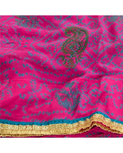 Sanskriti Vintage Pink Bandhani Sarees Pure Georgette Silk Sari 5Yd Craft Fabric, PRG-10815-Pink-Printed Floral Design-Pure Georgette Silk-6