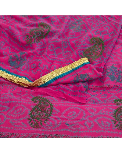 Sanskriti Vintage Pink Bandhani Sarees Pure Georgette Silk Sari 5Yd Craft Fabric, PRG-10815-Pink-Printed Floral Design-Pure Georgette Silk-7