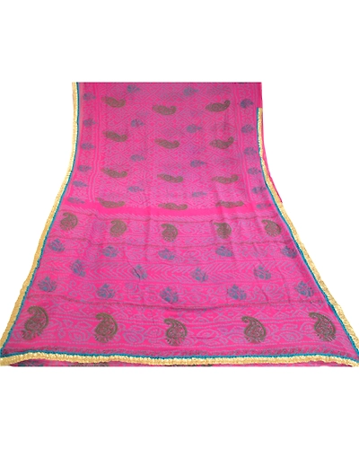 Sanskriti Vintage Pink Bandhani Sarees Pure Georgette Silk Sari 5Yd Craft Fabric, PRG-10815-Pink-Printed Floral Design-Pure Georgette Silk-8