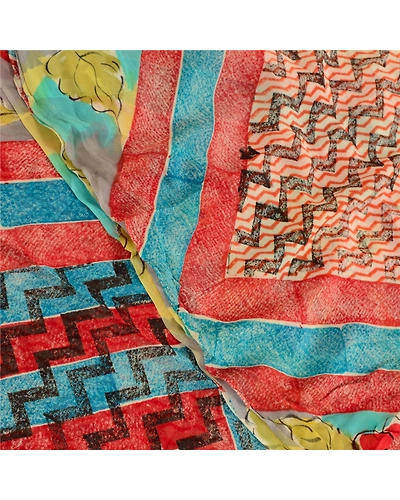 Sanskriti Vintage Red Sarees Pure Georgette Silk Printed Sari 5Yd Craft Fabric, PRG-10816-Red-Printed Floral Design-Pure Georgette Silk-1