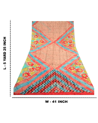 Sanskriti Vintage Red Sarees Pure Georgette Silk Printed Sari 5Yd Craft Fabric, PRG-10816-Red-Printed Floral Design-Pure Georgette Silk-3