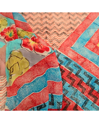 Sanskriti Vintage Red Sarees Pure Georgette Silk Printed Sari 5Yd Craft Fabric, PRG-10816-Red-Printed Floral Design-Pure Georgette Silk-4