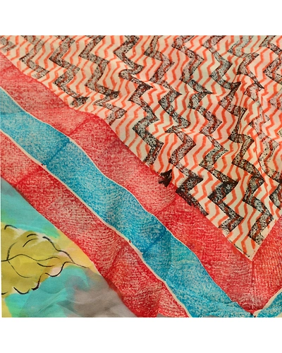 Sanskriti Vintage Red Sarees Pure Georgette Silk Printed Sari 5Yd Craft Fabric, PRG-10816-Red-Printed Floral Design-Pure Georgette Silk-6
