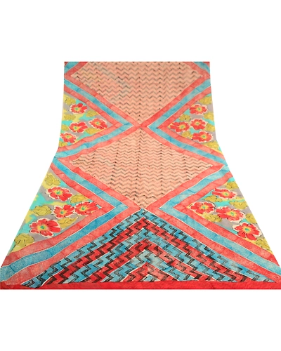 Sanskriti Vintage Red Sarees Pure Georgette Silk Printed Sari 5Yd Craft Fabric, PRG-10816-Red-Printed Floral Design-Pure Georgette Silk-8
