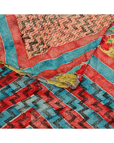 Sanskriti Vintage Red Sarees Pure Georgette Silk Printed Sari 5Yd Craft Fabric, PRG-10816-Red-Printed Floral Design-Pure Georgette Silk-9