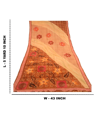 Sanskriti Vintage Brown Sarees Pure Georgette Silk Printed Sari 5Yd Craft Fabric, PRG-10820-Brown-Printed Floral Design-Pure Georgette Silk-3