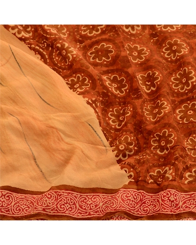 Sanskriti Vintage Brown Sarees Pure Georgette Silk Printed Sari 5Yd Craft Fabric, PRG-10820-Brown-Printed Floral Design-Pure Georgette Silk-6