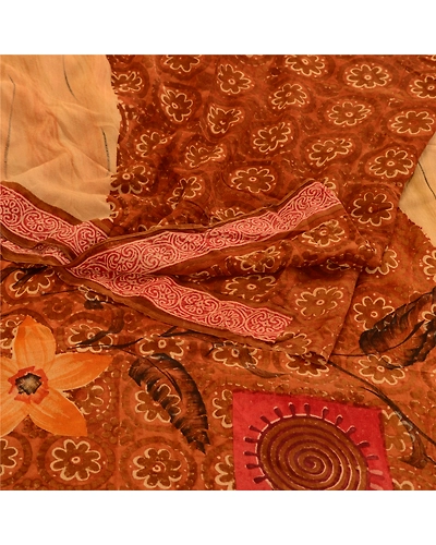 Sanskriti Vintage Brown Sarees Pure Georgette Silk Printed Sari 5Yd Craft Fabric, PRG-10820-Brown-Printed Floral Design-Pure Georgette Silk-7